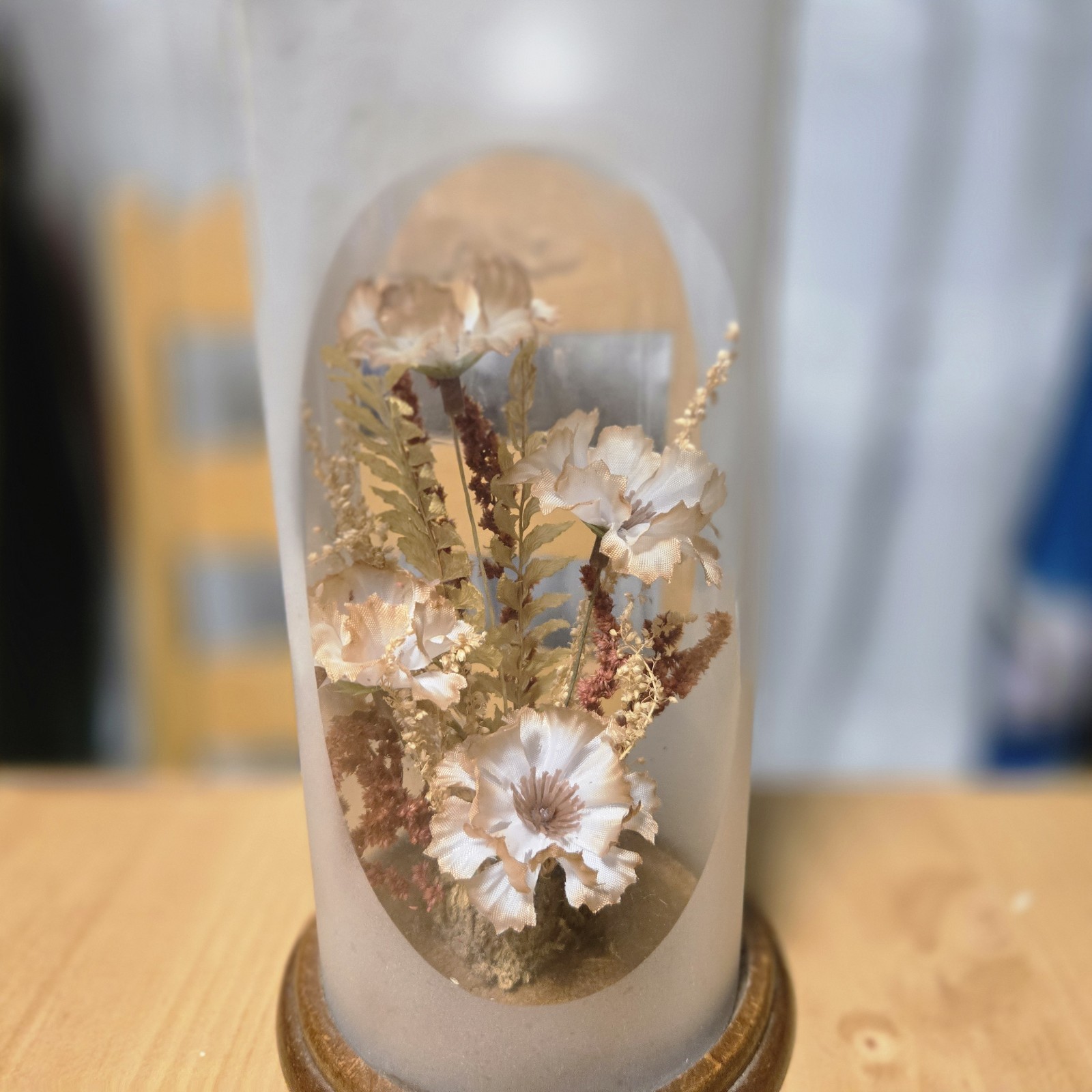 Vintage 1970s terrarium cloche with faux flowers retro decor