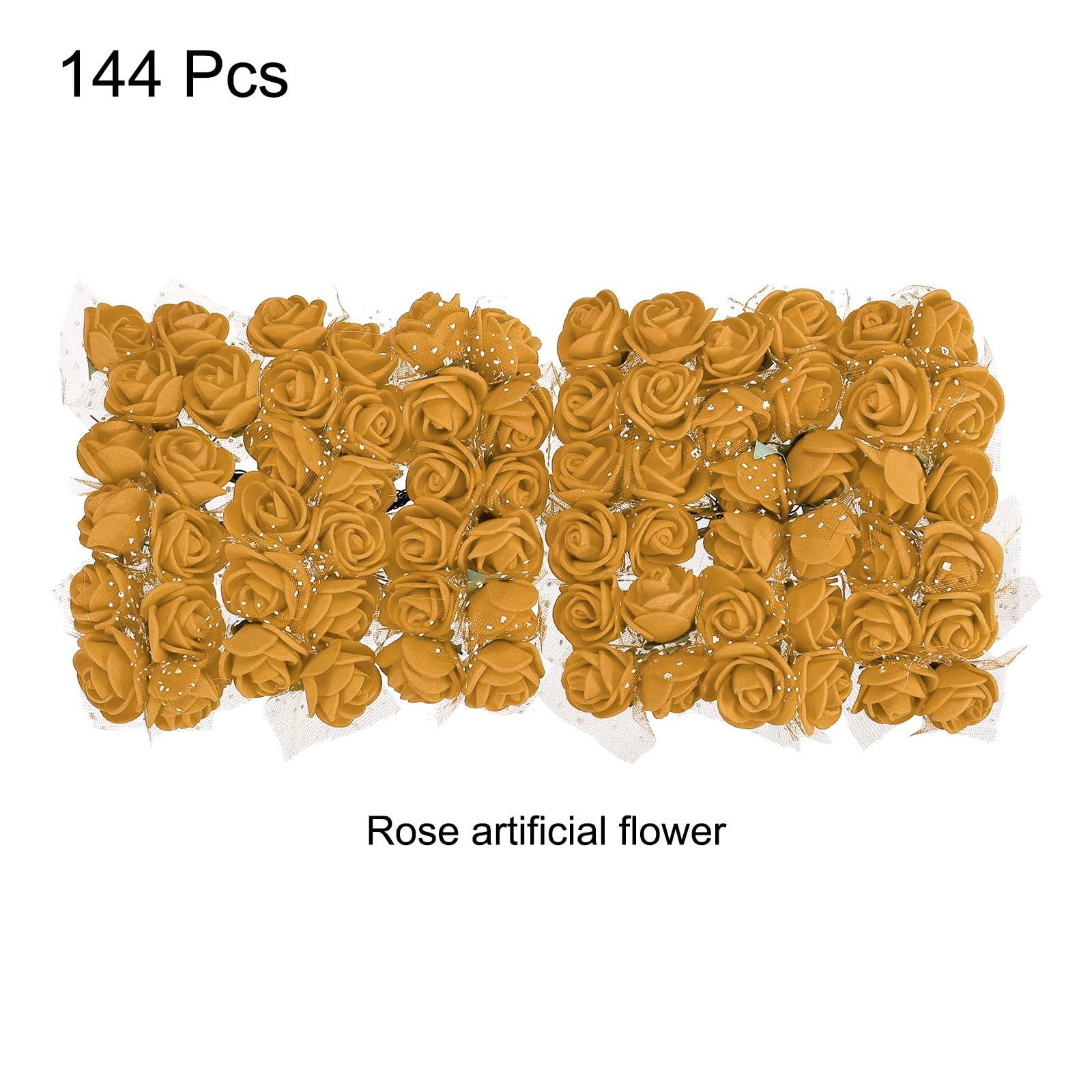 Artificial Rose Flower Heads Gold Tone Mini Faux DIY Craft 0.8-1 Inch 144 PCS