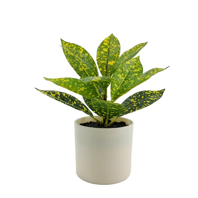 Mainstays 7.5″ Artificial Spotted Laurel Plant in Pot Faux Indoor Home Office