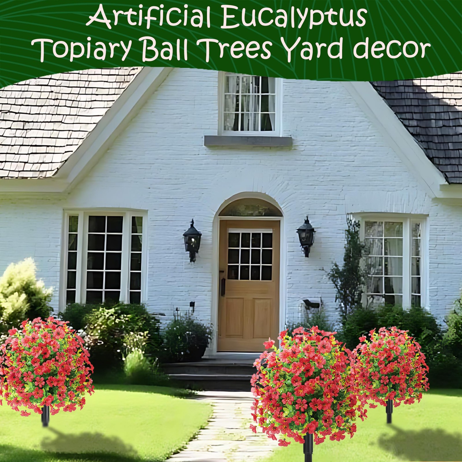 23″ Set of 2 Spring Artificial Boxwood Topiary Ball Tree with Spikes,UV Resis…