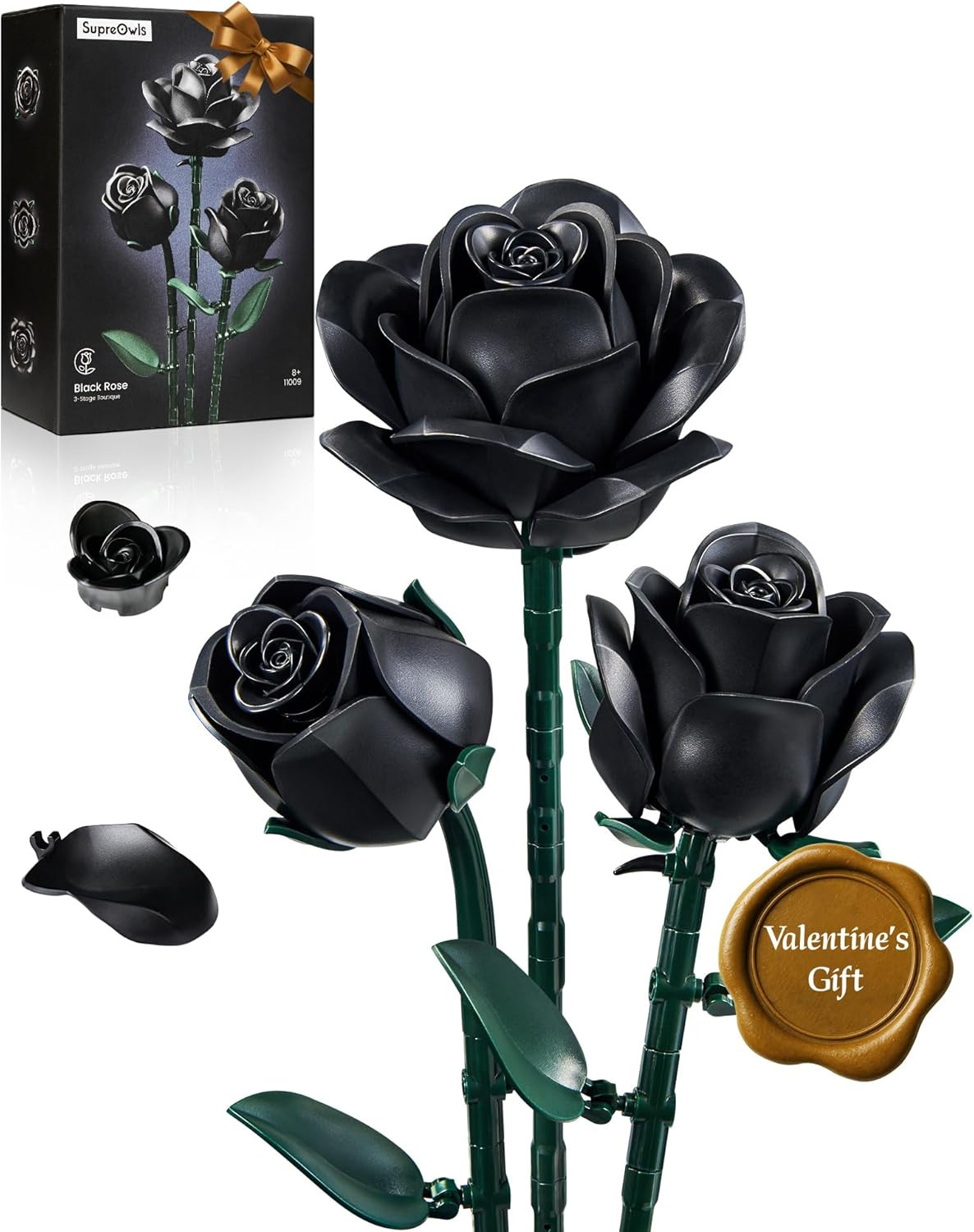 Black Roses Flower Building Set – 3Pack, Gift for Valentine’S Day for Her/Mom…