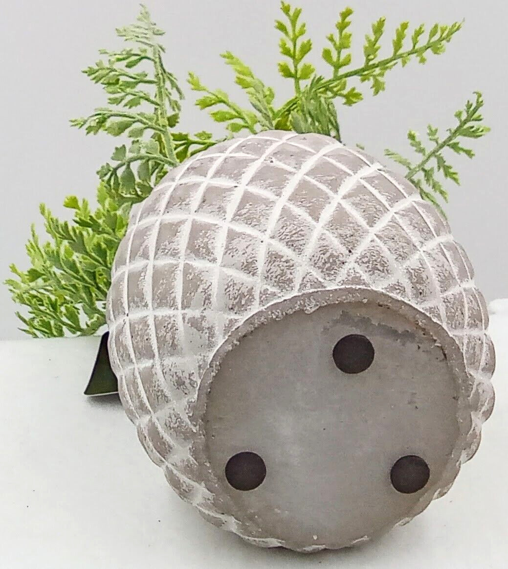 Fern Ceramic Pot Planter Diamond Pattern White Gray Tan Artificial Floral 10″