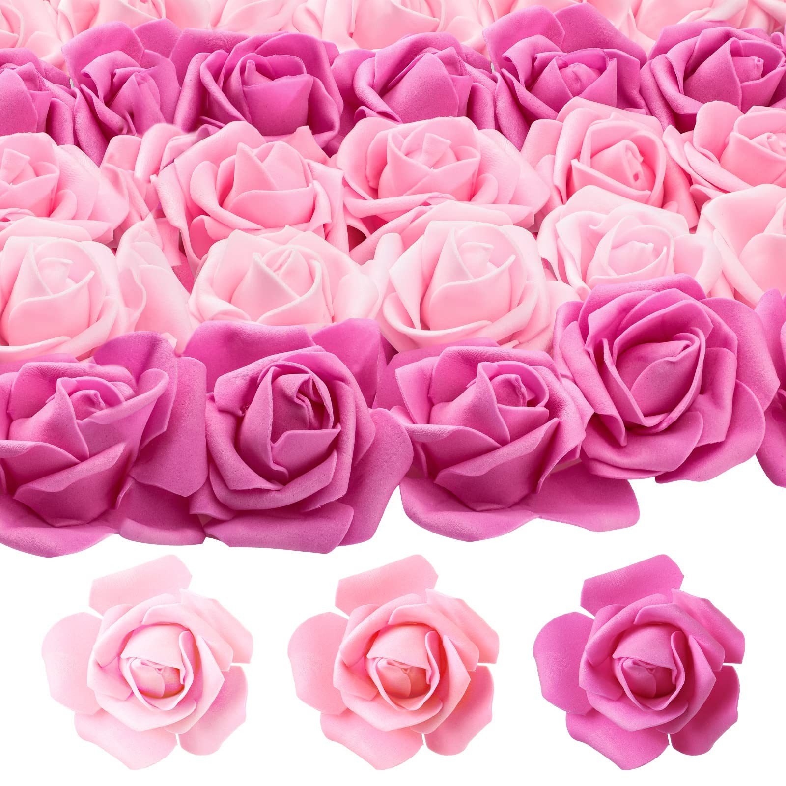 200 PCS Pink Series 1.77 Inch Artificial Fake Foam Mini Rose Flower Head Bulk