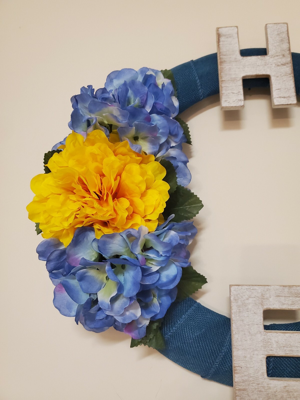 HOME blue teal FLOWERS Hydrangeas burlap WREATH FALL autumn Decor Front Door 15″