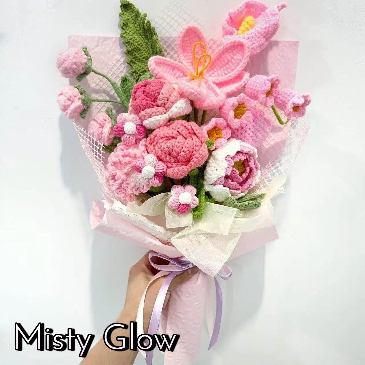 Crochet Flower Bouquet Handmade Yarn Birthday Artificial Flowers Gift for Her