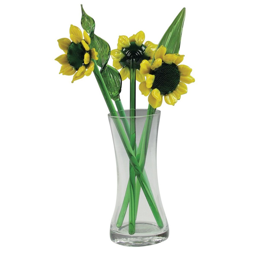 Decorative Glass Lovely Flower Bouquet with Vase, Gift Boxed – Sunflowers