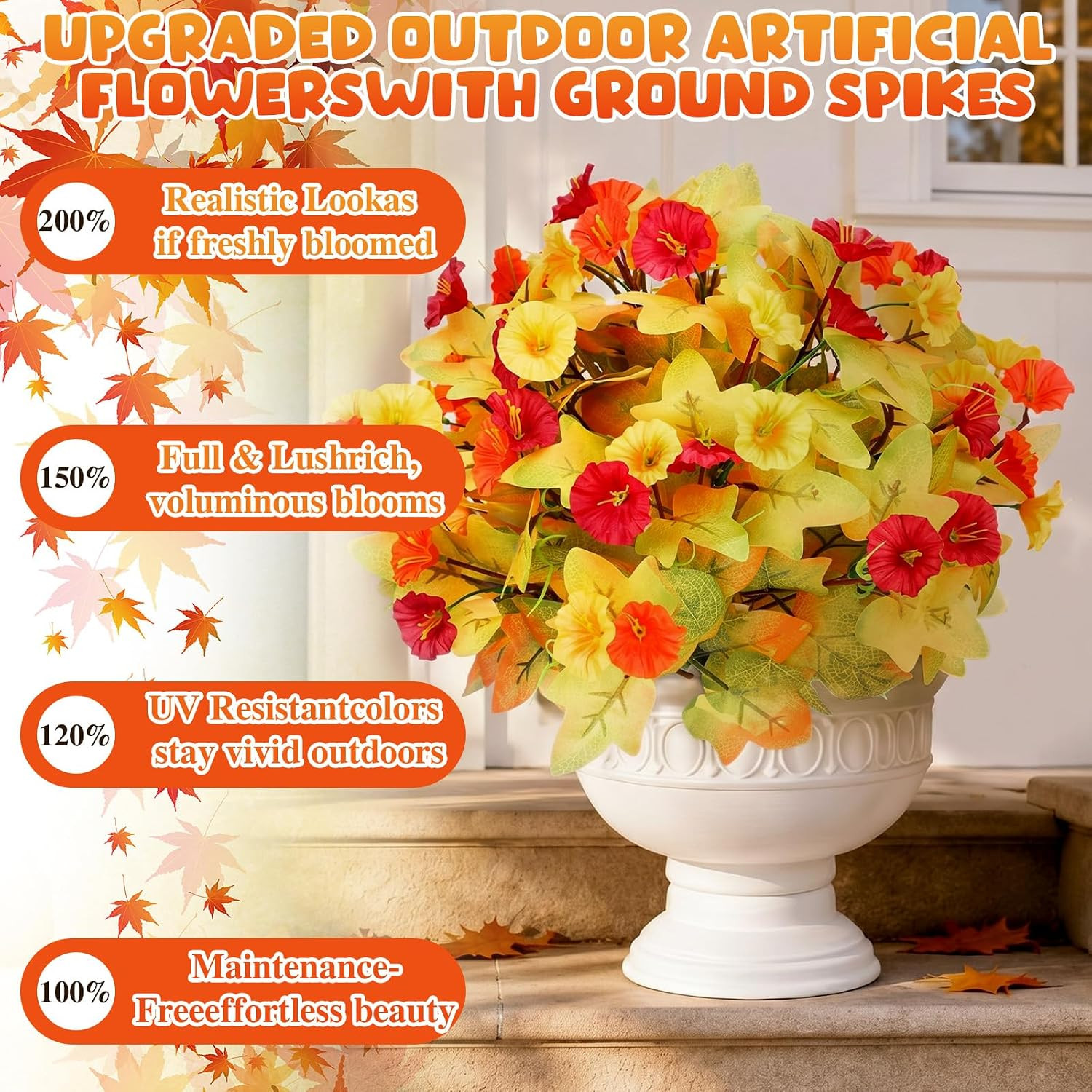 2 Pack 19.7″ UV Resistant Artificial Fall Petunias for Garden Decor