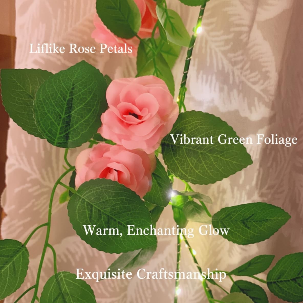 5.9ft Artificial Rose Flower Garland with 70 LED String Lights