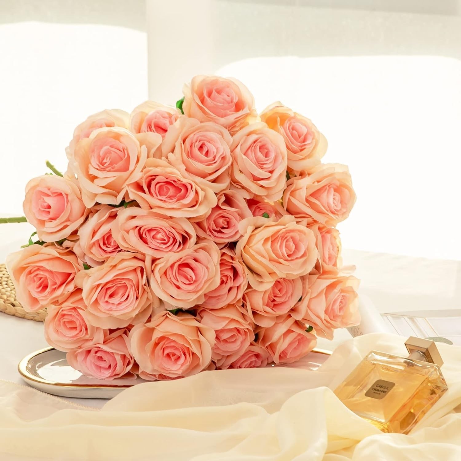 Realistic Gradient Light Pink Roses – 12PCS Long Stem for Everlasting Beauty