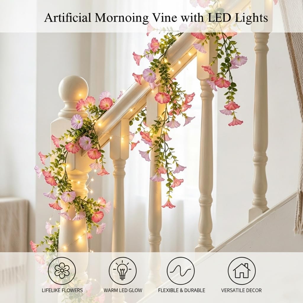 40 LED Artificial Morning Glory Flower Garland with Lights Battery Powered 6 …