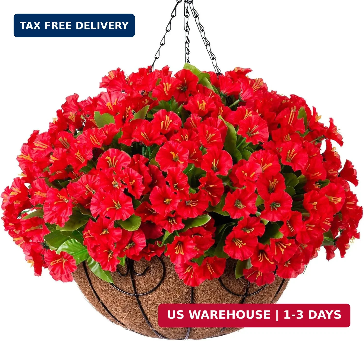 Ammyoo Artificial Hanging Flower Plants with Basket for Outdoor Decoration, Faux