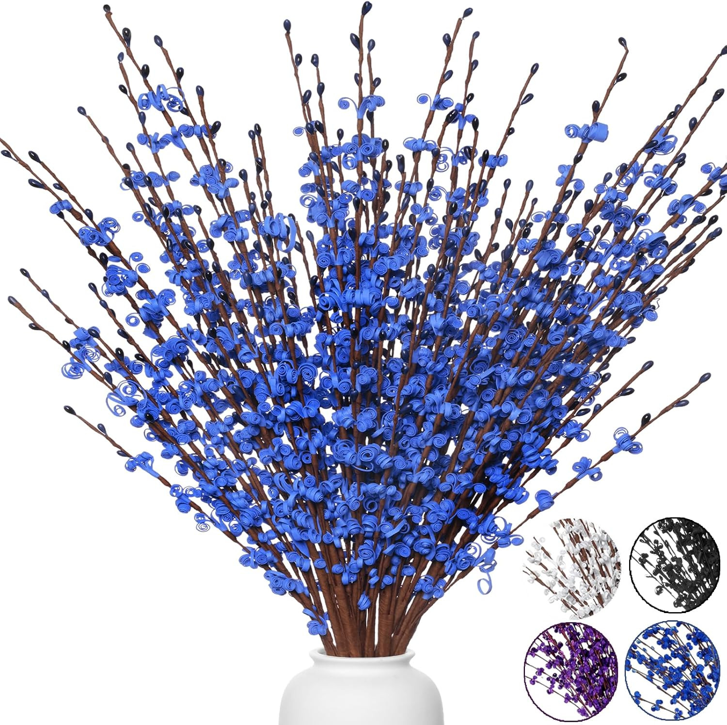 5Pcs Jasmine Blue Flowers Artificial, 29.5″/75cm Long Stem Patriotic Flower with