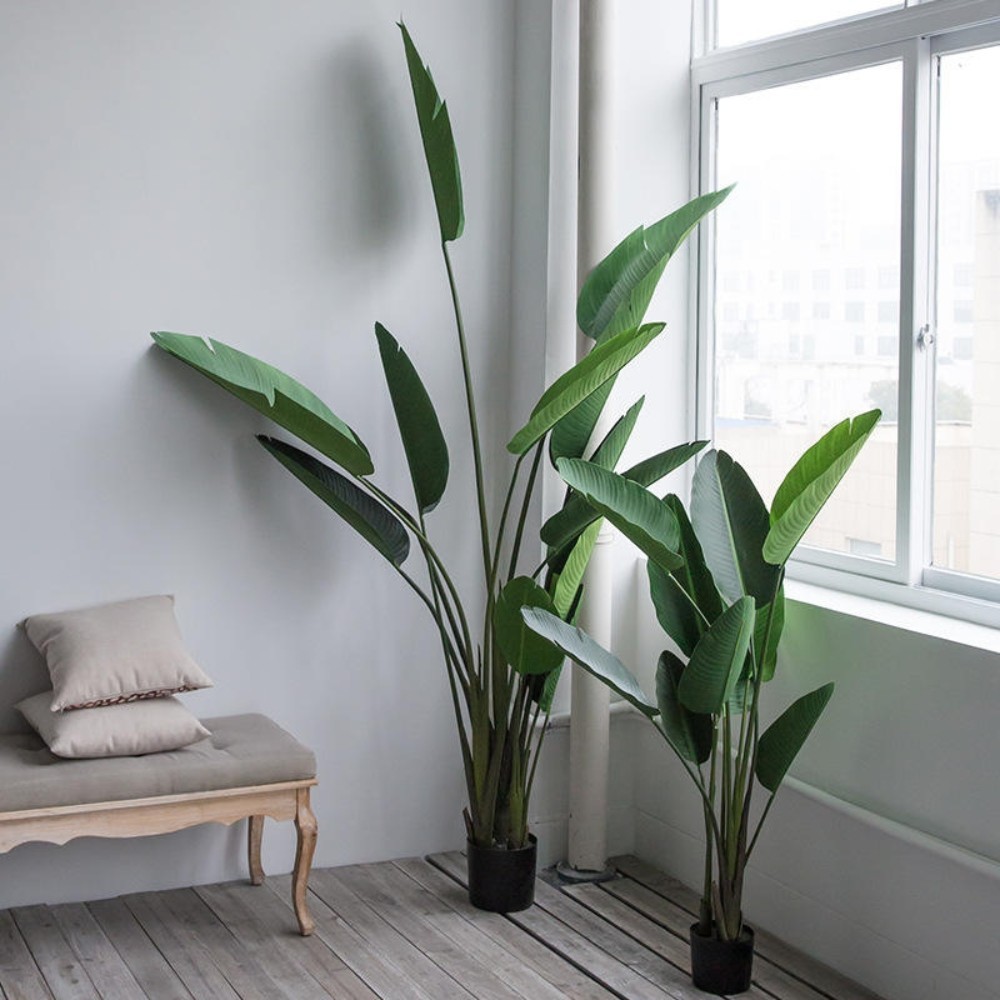 1 pc Green Leaves Potted Artificial Plant Large Banana Tree plastic fake Décor