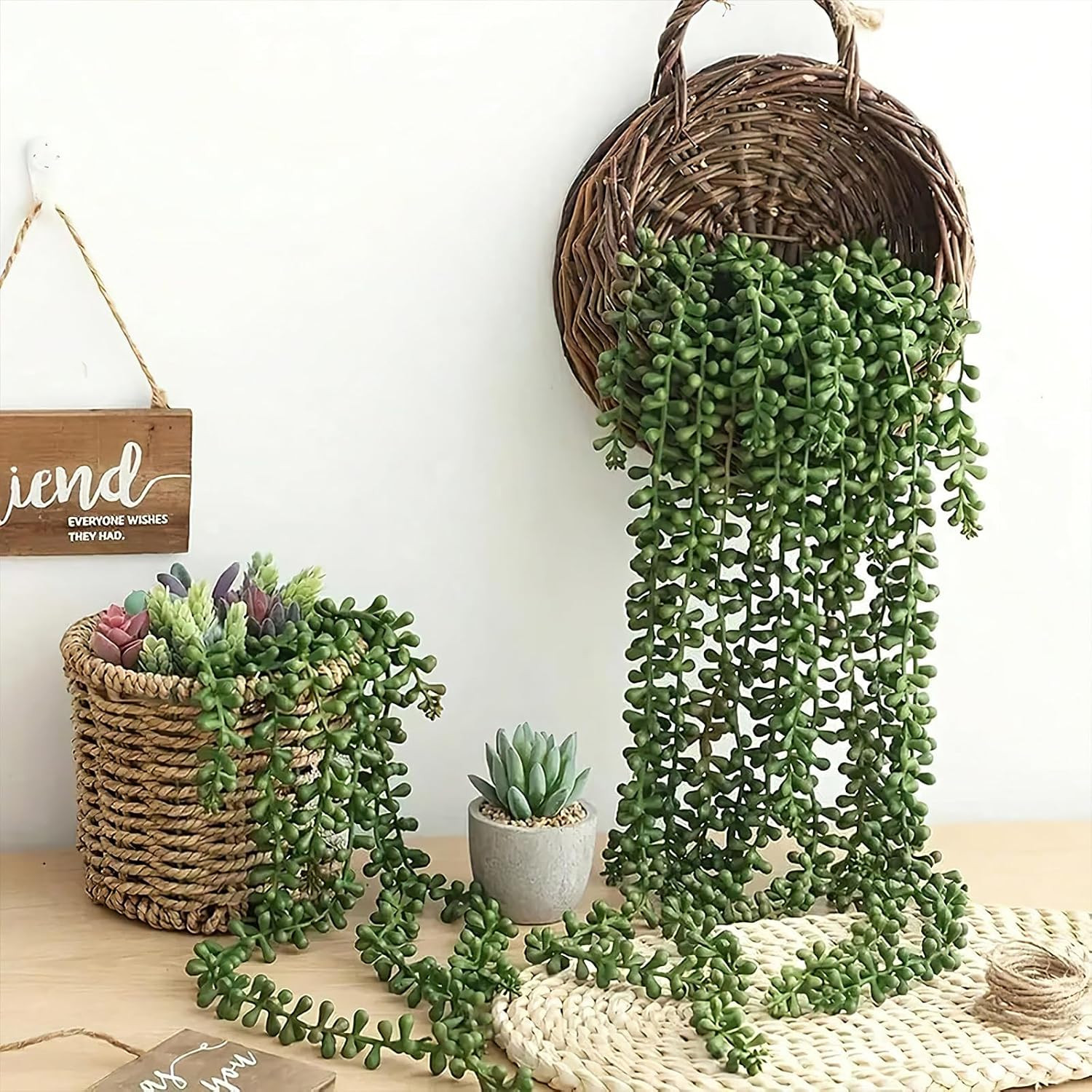 4 Pcs String of Pearls Plant Artificial Hanging Succulents Plants Draping Greene