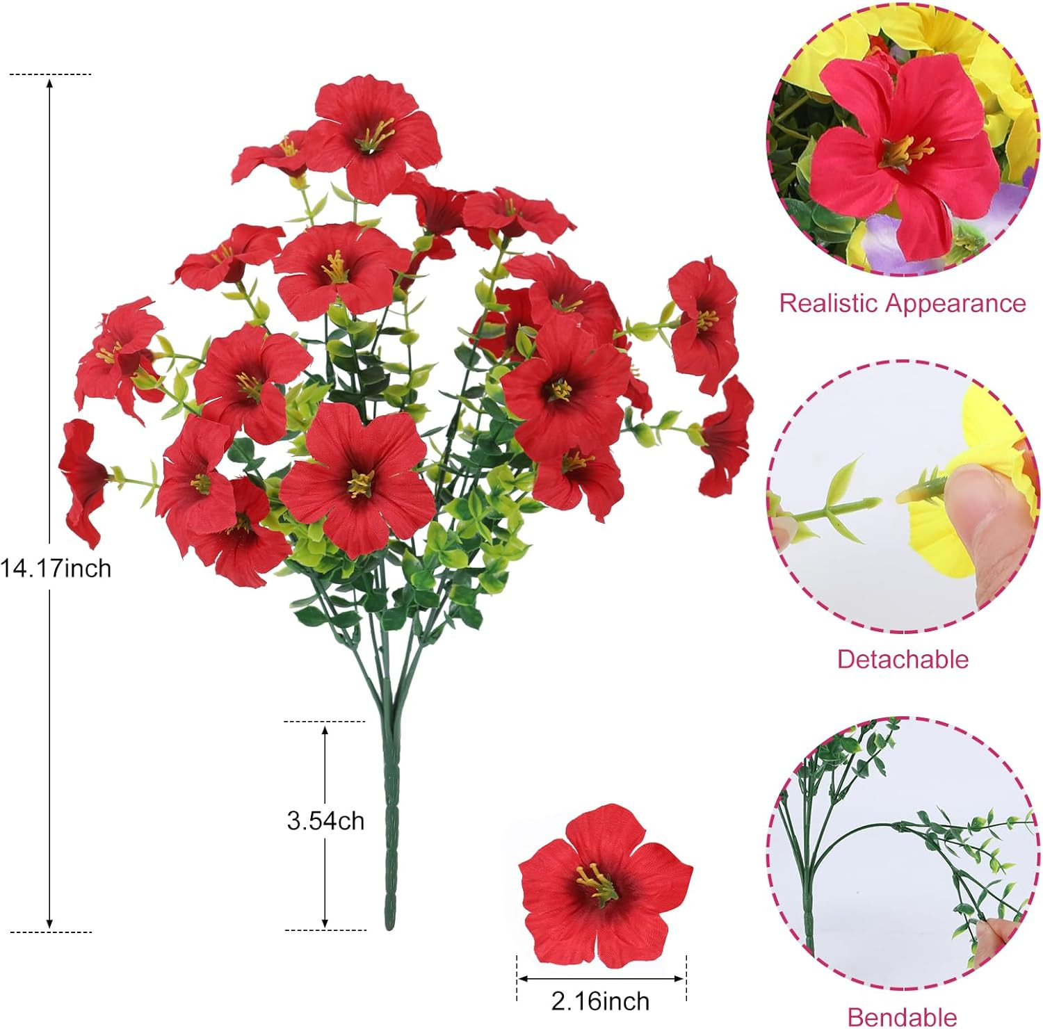 Artificial Flowers Plants for Outdoors, 12 Bundles UV Resistant Fake Small Faux