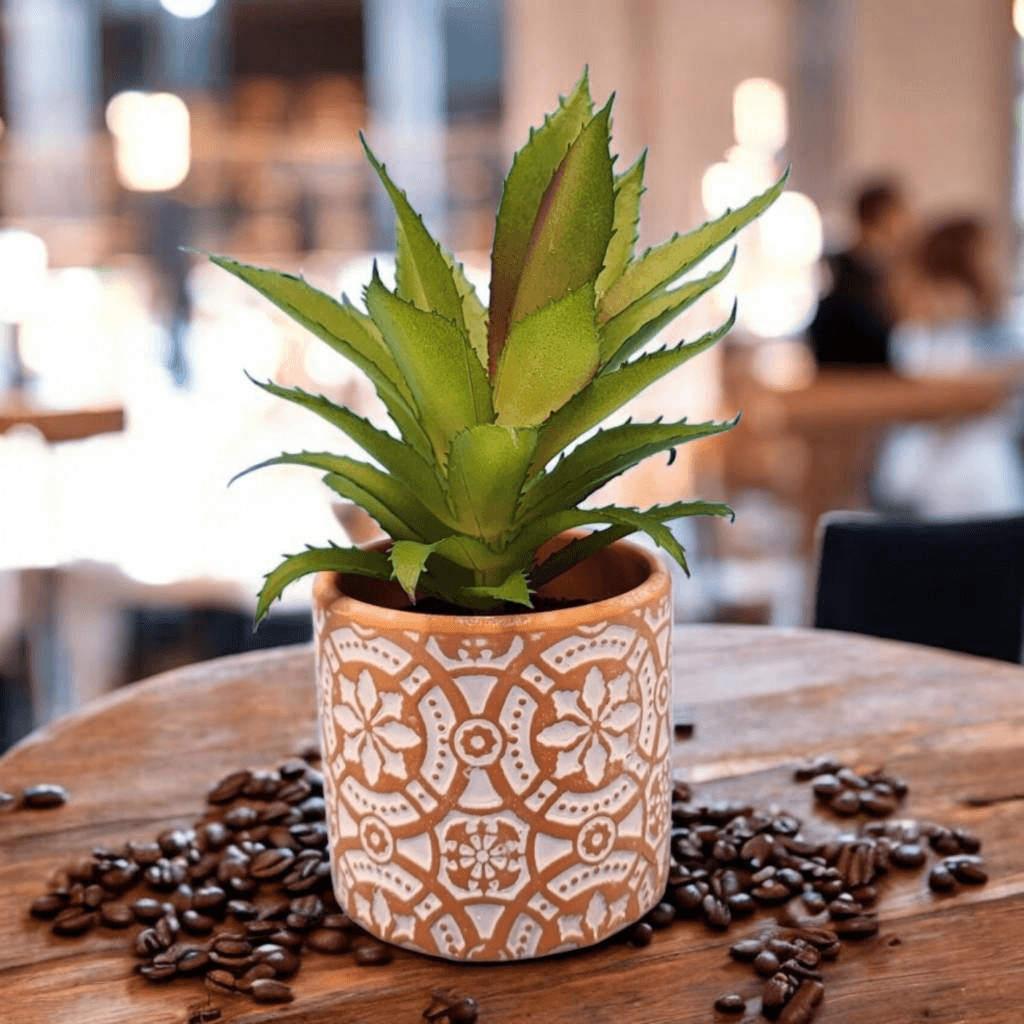Faux Succulent In Mosaic Terra Cotta Pot Bohemian Pattern Plant Desk Decoration