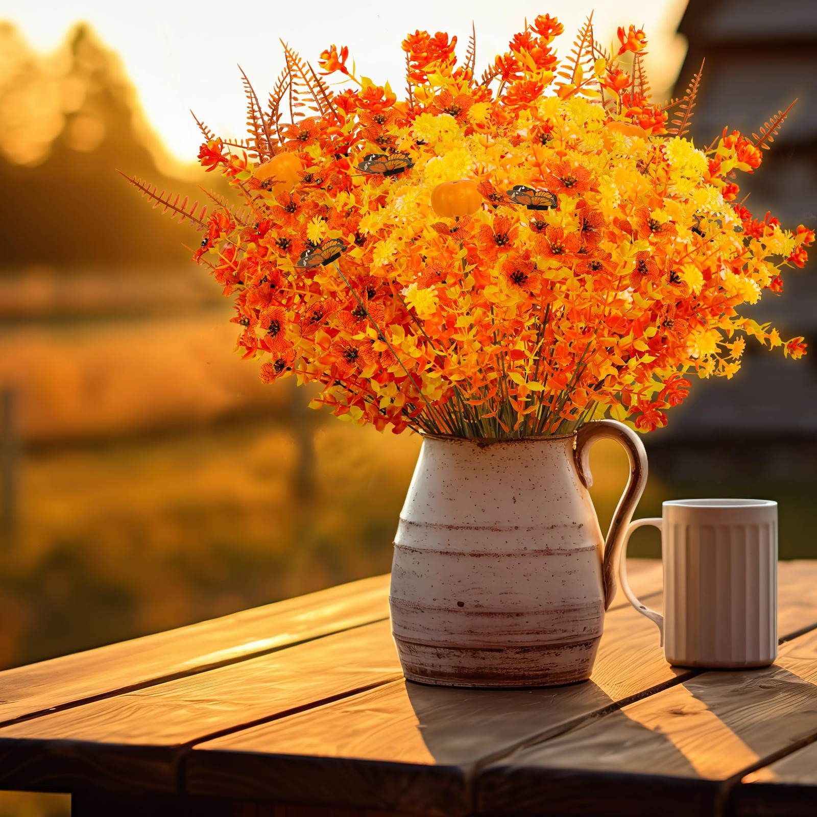 30PCS Fall Artificial Fake Flowers Plants Outdoor – Faux Thanksgiving Decorat…