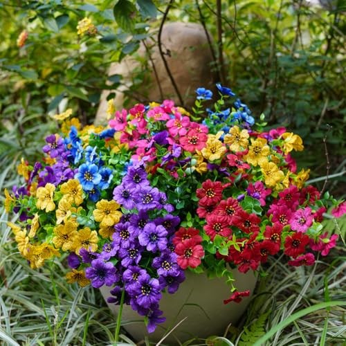 Artificial Flowers for Outdoor, UV Resistant 20 Yellow Purple Rosy Red Blue
