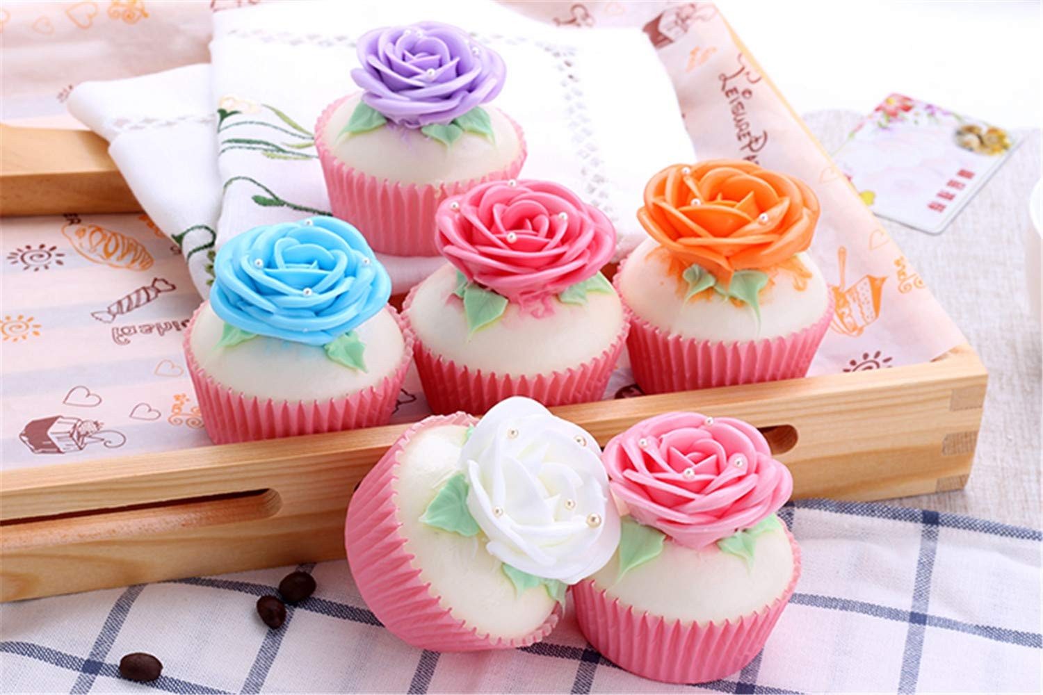6 PCS Realistic Artificial Rose Cupcake Model Fake Cake Photography Prop