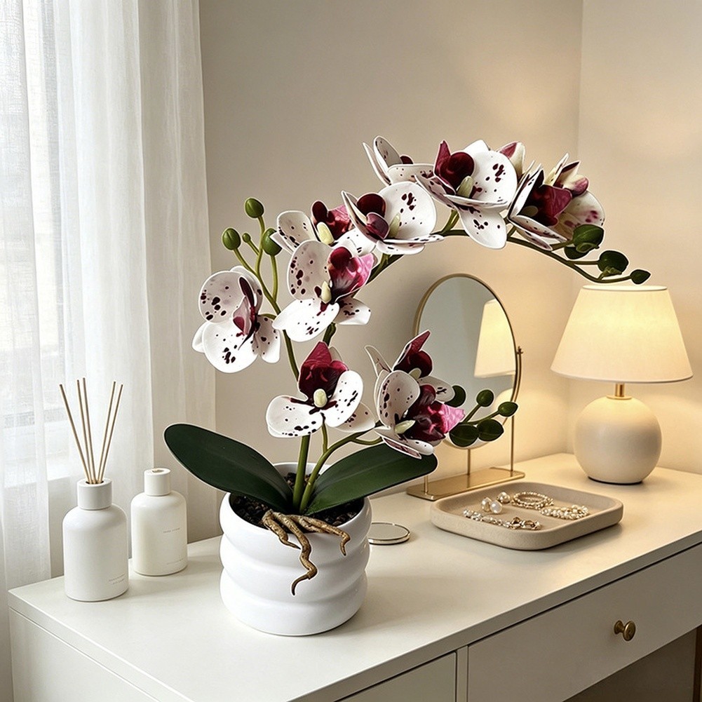 Faux Phalaenopsis Orchid Silk Flower Centerpiece Dust Resistant 12-bloom Design