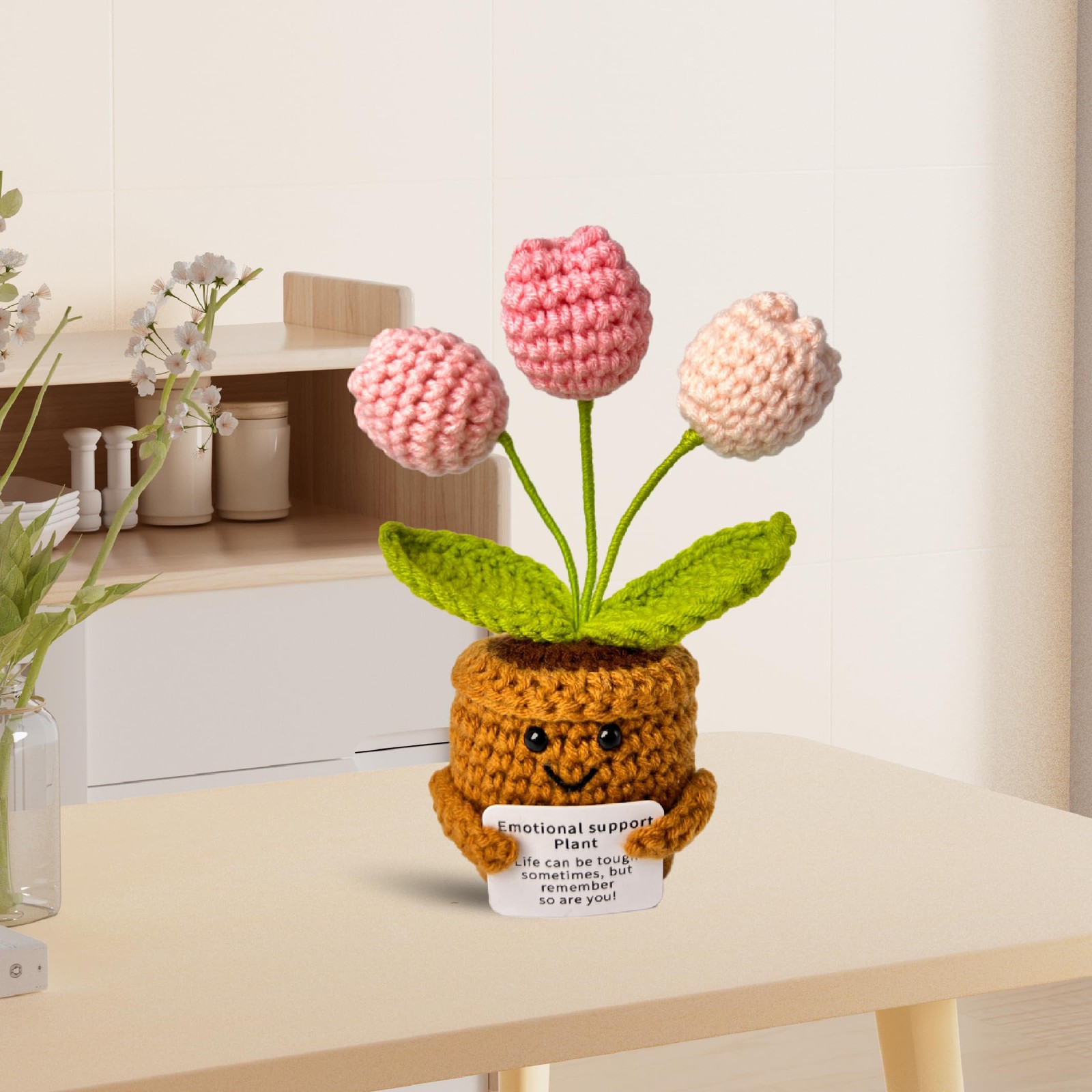 Emotional Support Crochet Flower in Pot,Uplifting Handmade Knitted Plush Plan…