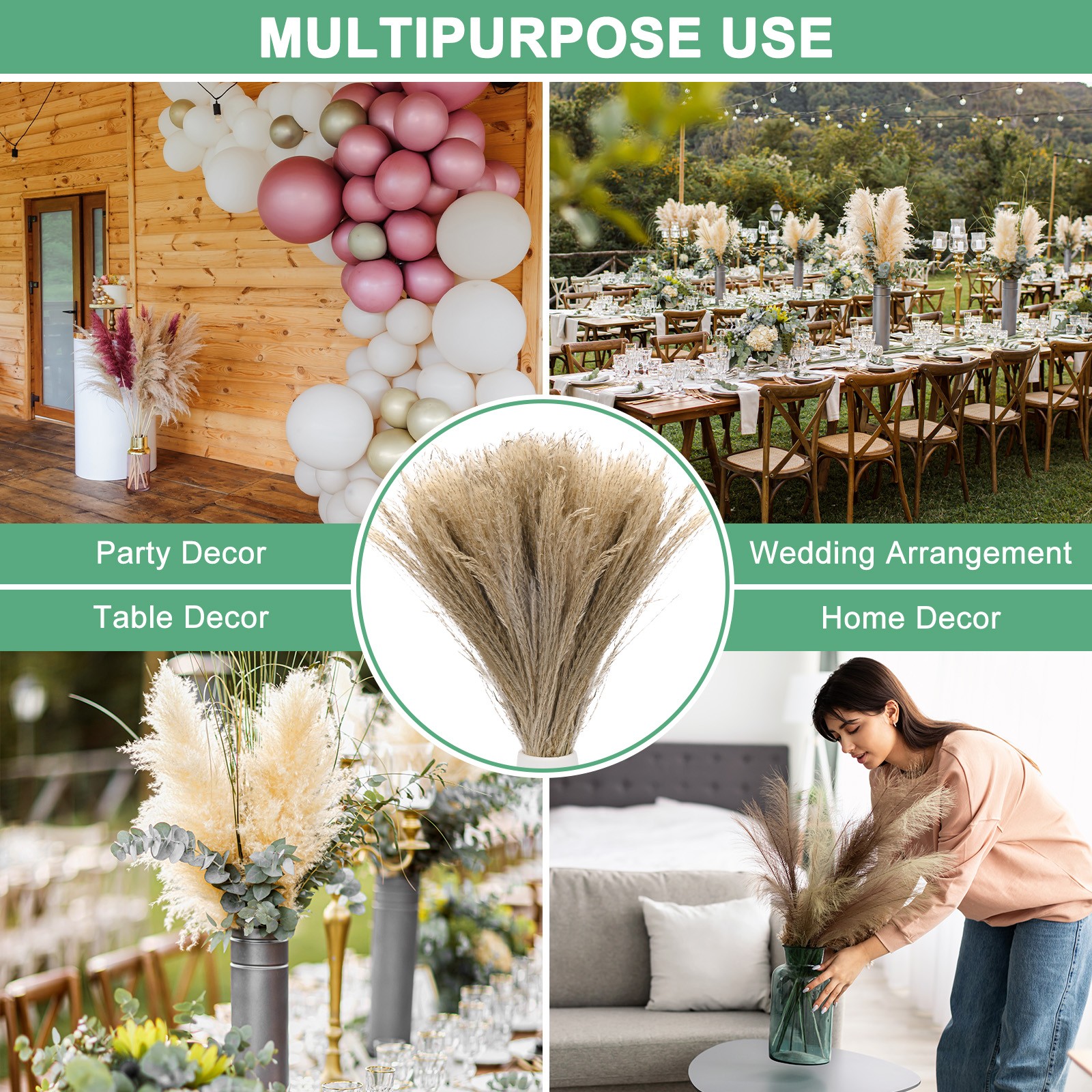 150-Pack Faux Pampas Grass 16 Inch for Home Decor/Wedding [Natural]