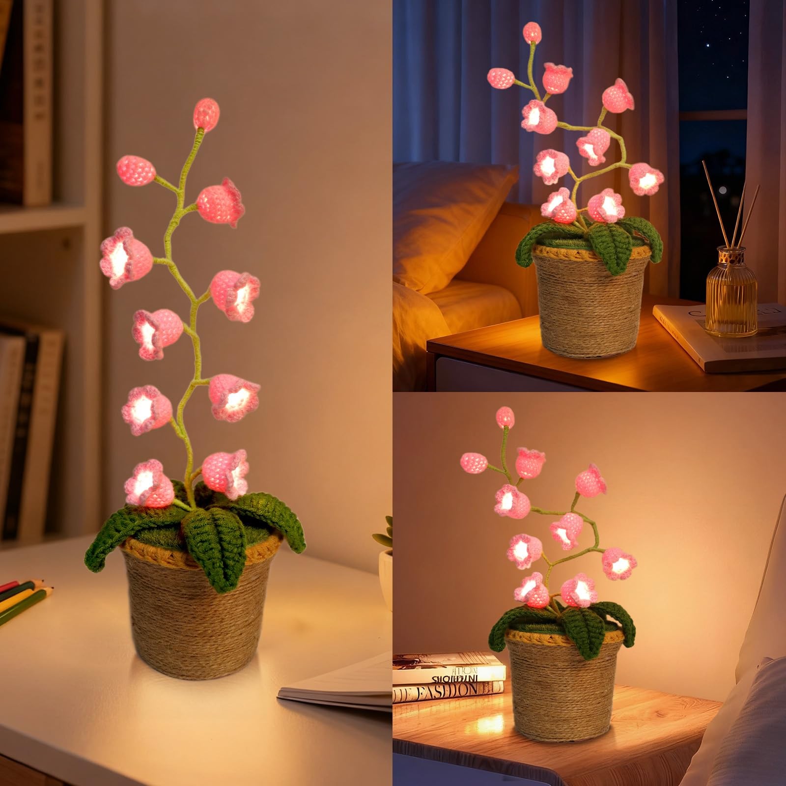 Lily of The Valley Lamp, Crochet Artificial Flowers with 10 Little Night Ligh…