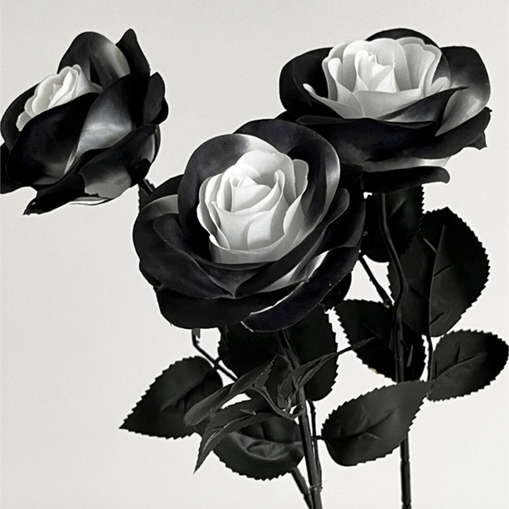 12pcs Artificial Flowers Black White Roses for Halloween Home Wedding Decor