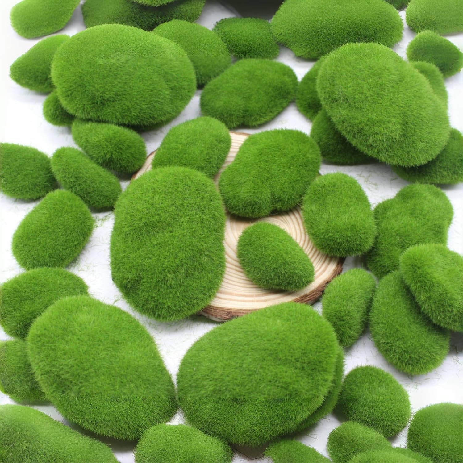 Artificial Moss Rocks Decorative, 35 Pcs Green Moss Balls, 5 Sizes, Fake Moss…