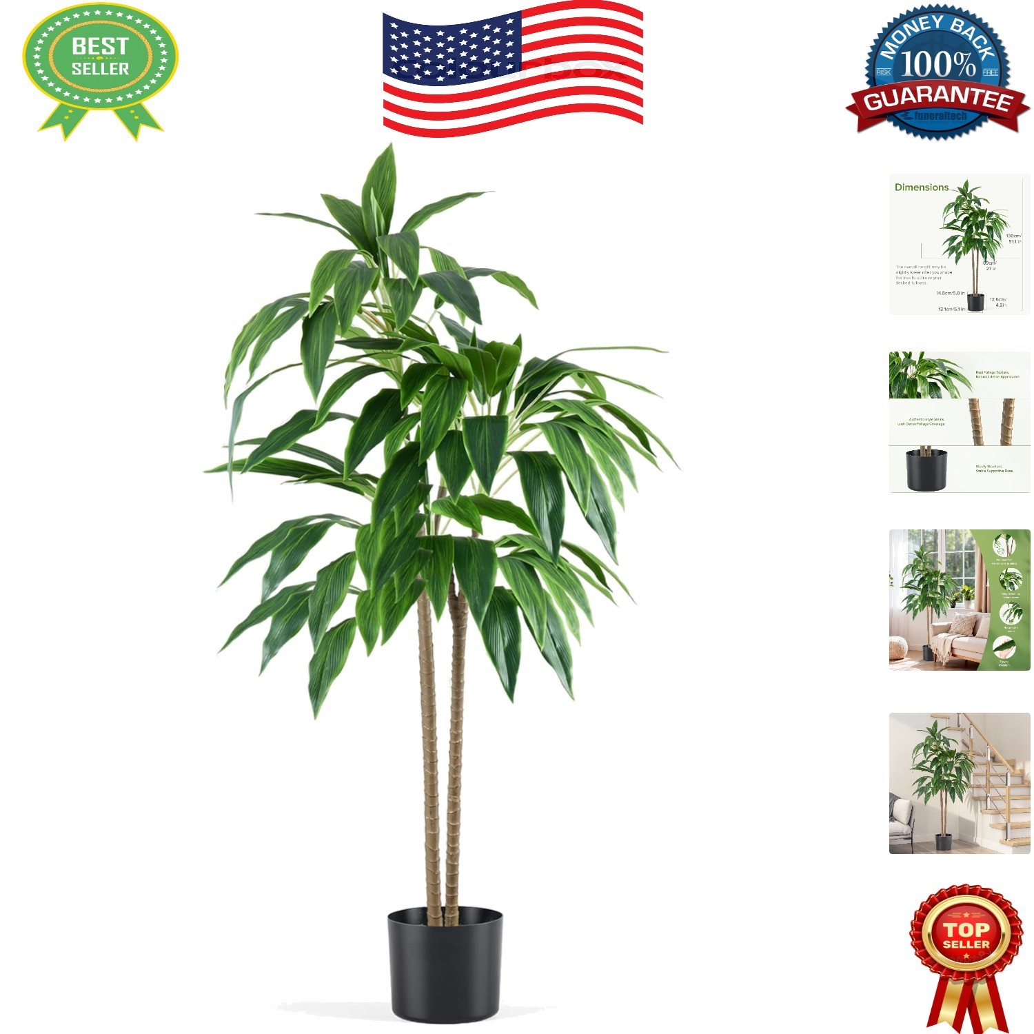 Compact 51in Faux Dracaena Indoor Tree – Greenery Without Maintenance