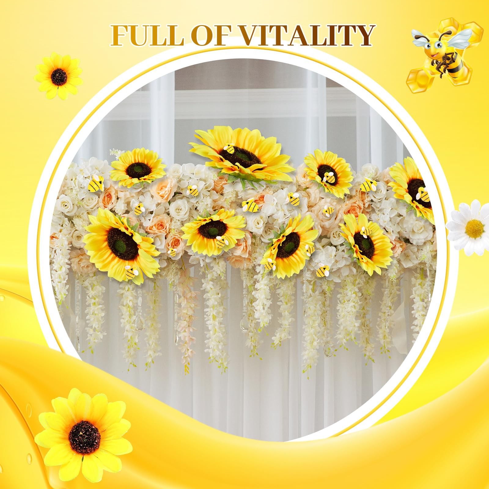 166 PCS Artificial Sunflower Heads Tiny Bees Craft Decoration Silk Daisy