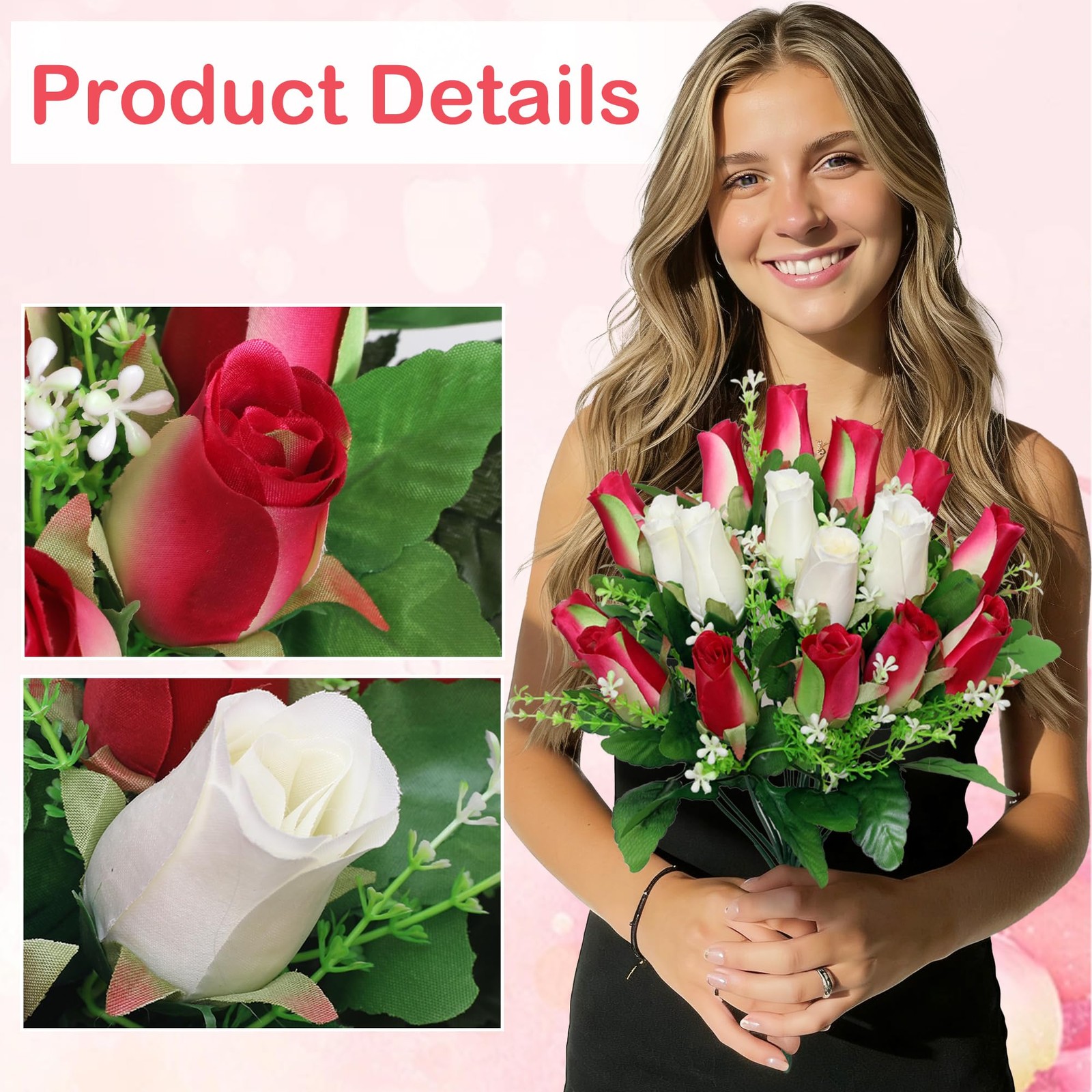 2 Sets Artificial Cemetery Flowers with Vase – Memorial Flowers Bouquet & Hea…