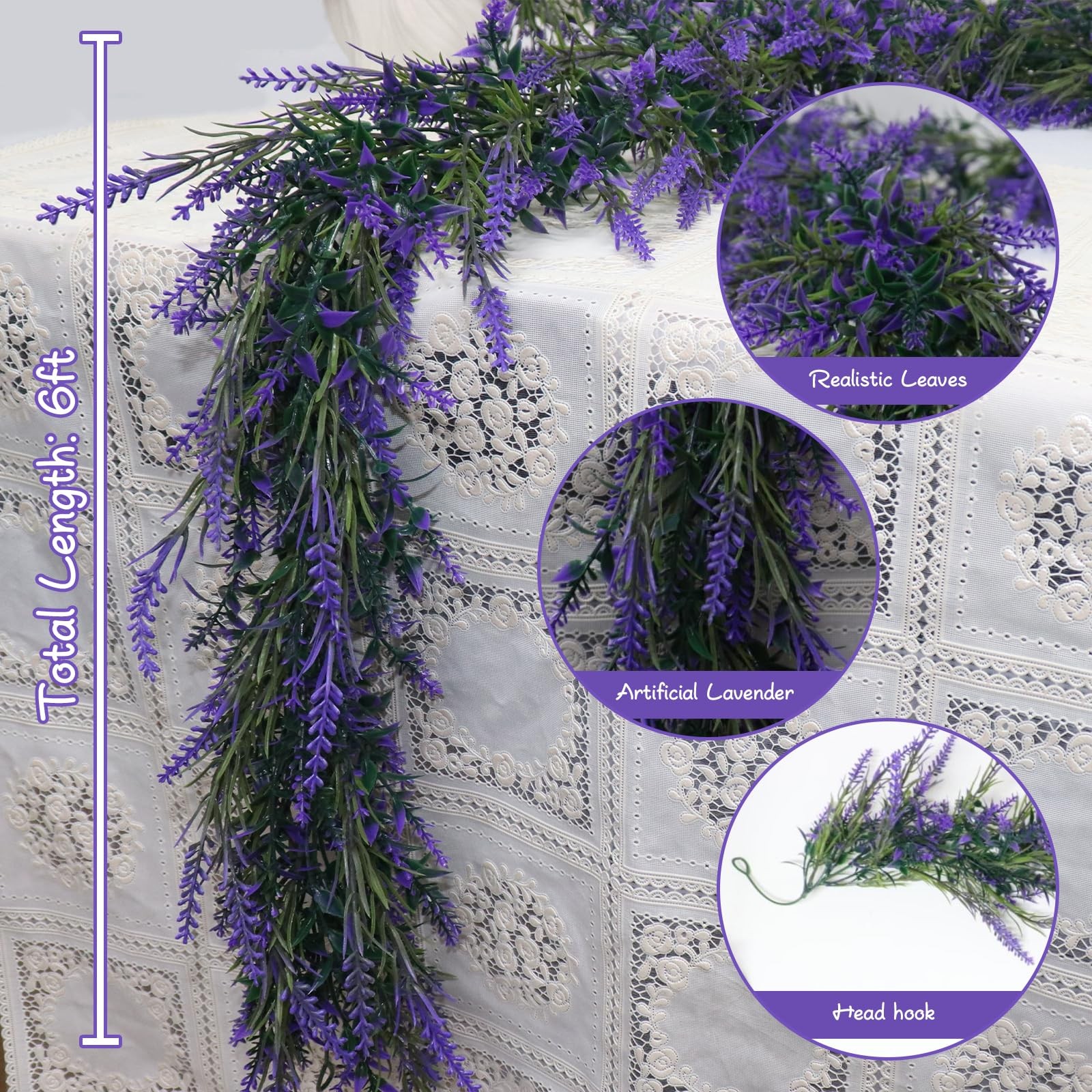 6Ft Purple Lavender Artificial Garland Decor, Spring Summer All Year Lavender…