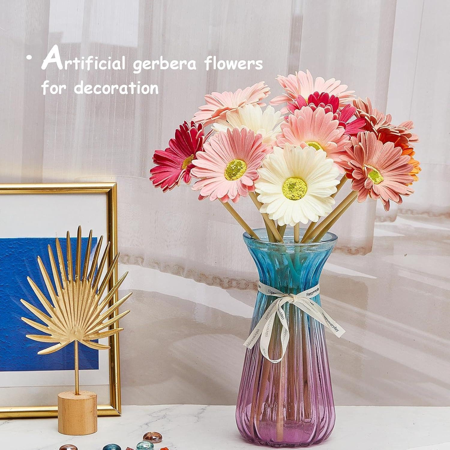 18 Pcs Artificial Gerbera Daisies Flowers 15 in Pink and Orange Fake Daisy Bouqu
