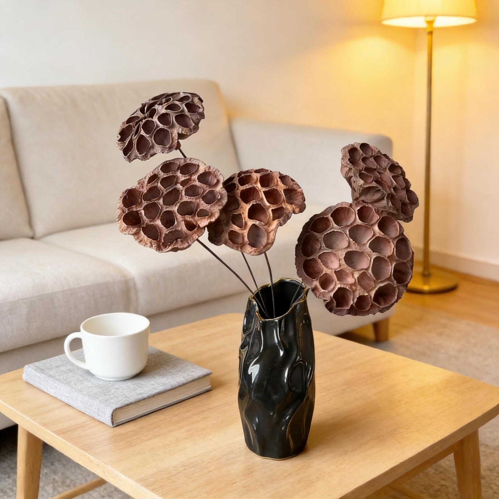 Dried Lotus Pods 5Pcs 20″ Natural Brown Stems for Vase Home Decor Wedding