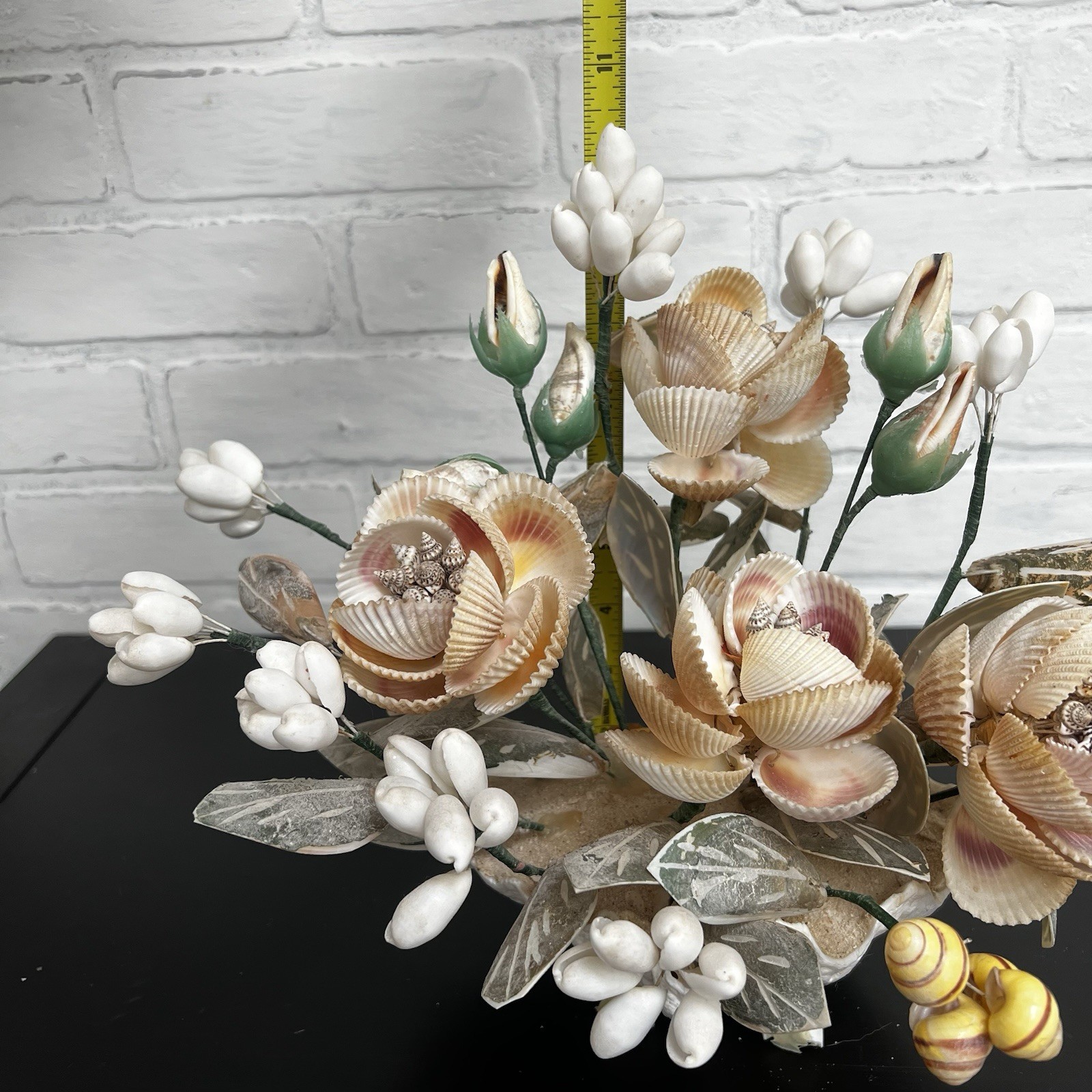 Vintage Shell Flower Arrangement Clam Shell Planter 12” Coastal Decor