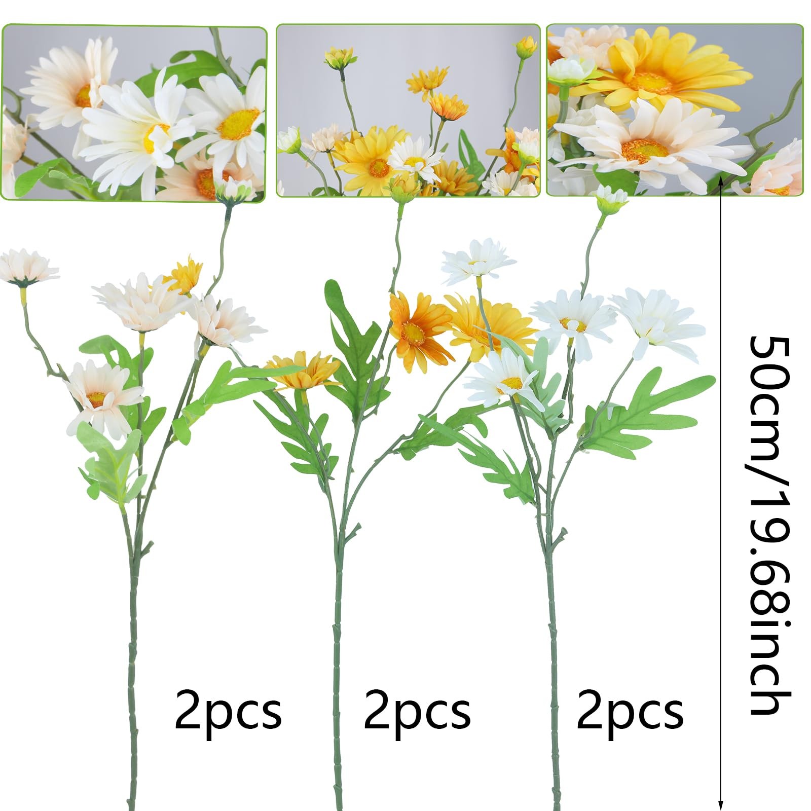 6 Pcs Artificial Daisy Flowers Silk Flower Outdoor UV Resistant Artificial Wi…