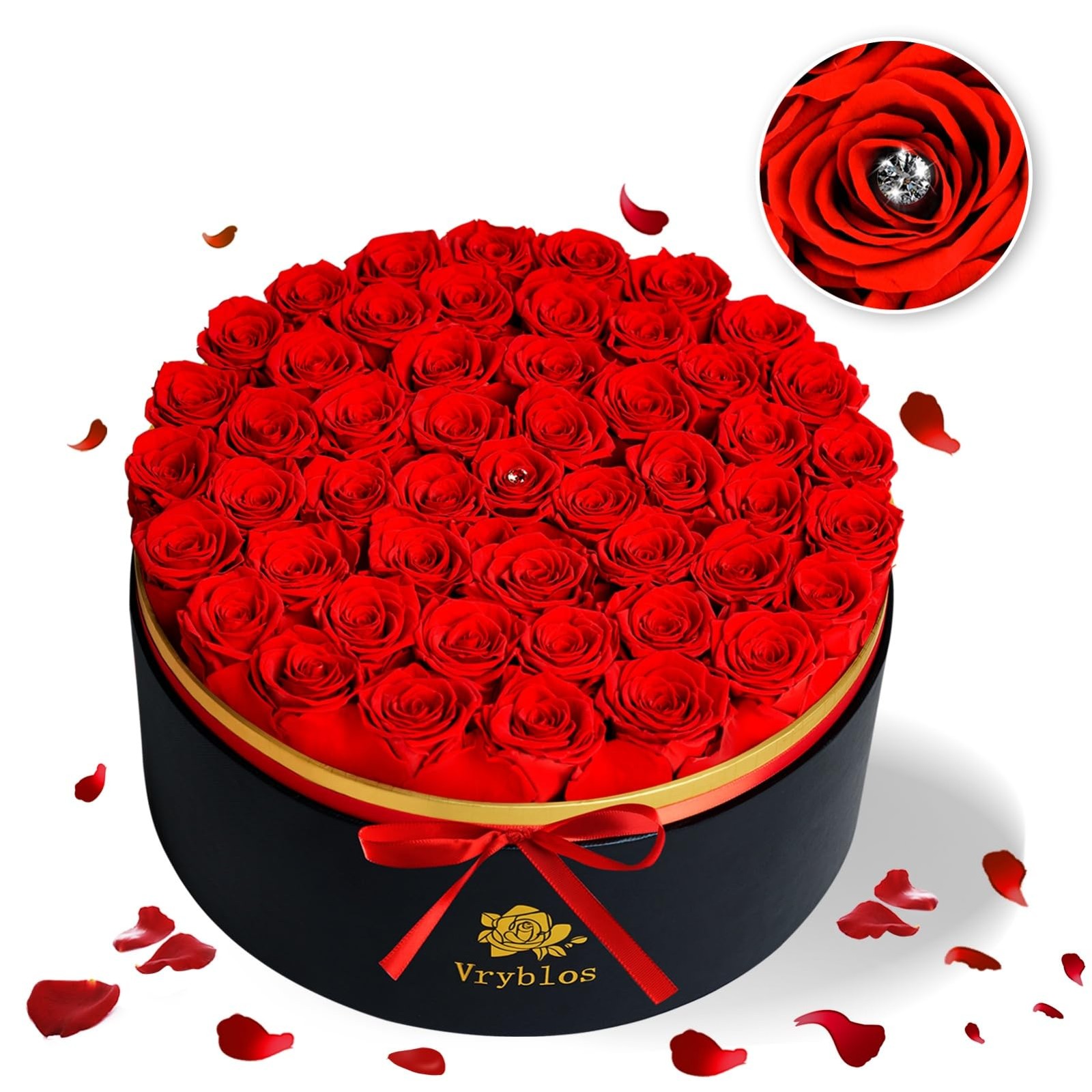 50 Forever Red Roses in a Box Preserved Flowers 100% Real Immortal Rose for D…