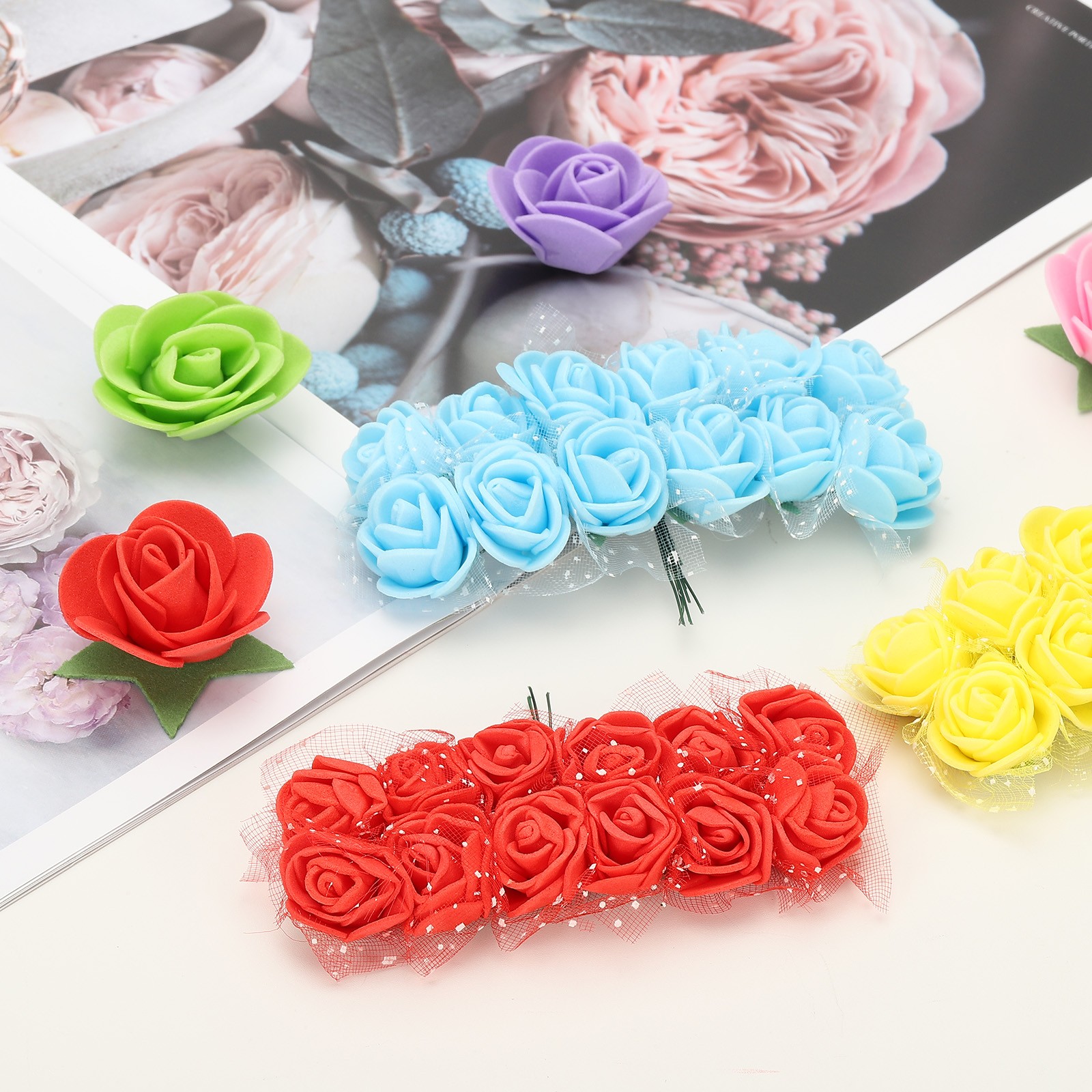 504pcs Foam Rose Heads 1.5-2.5 cm for DIY Crafts Accessories, Green