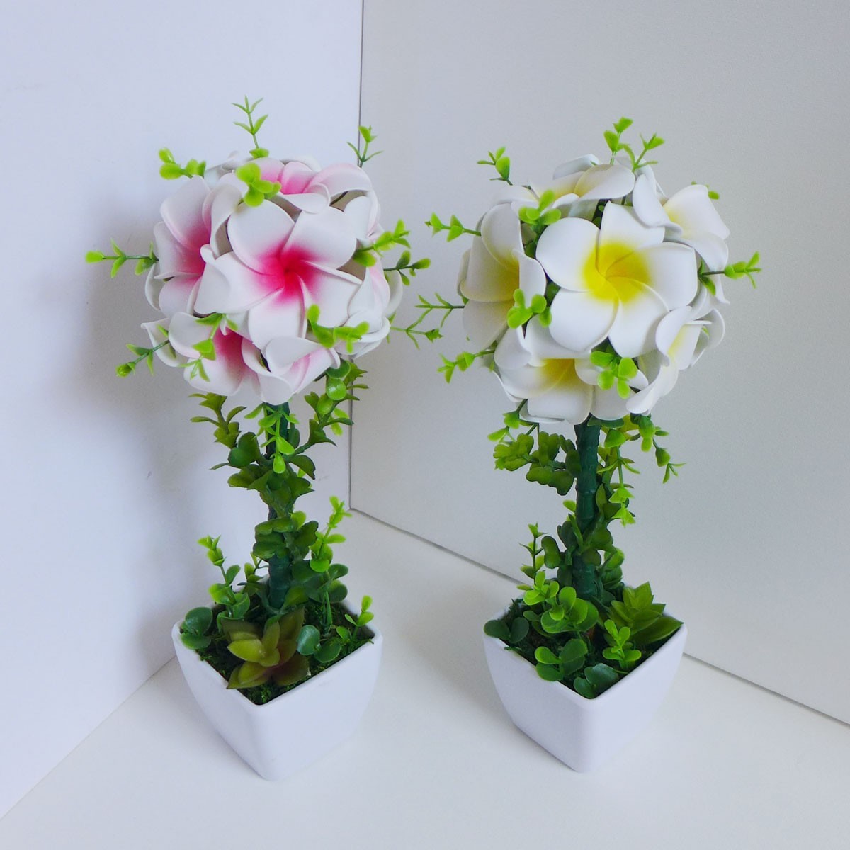 2 x 12″ Height Artificial Potted Plant Foam Plumeria Heads Home Party Decora