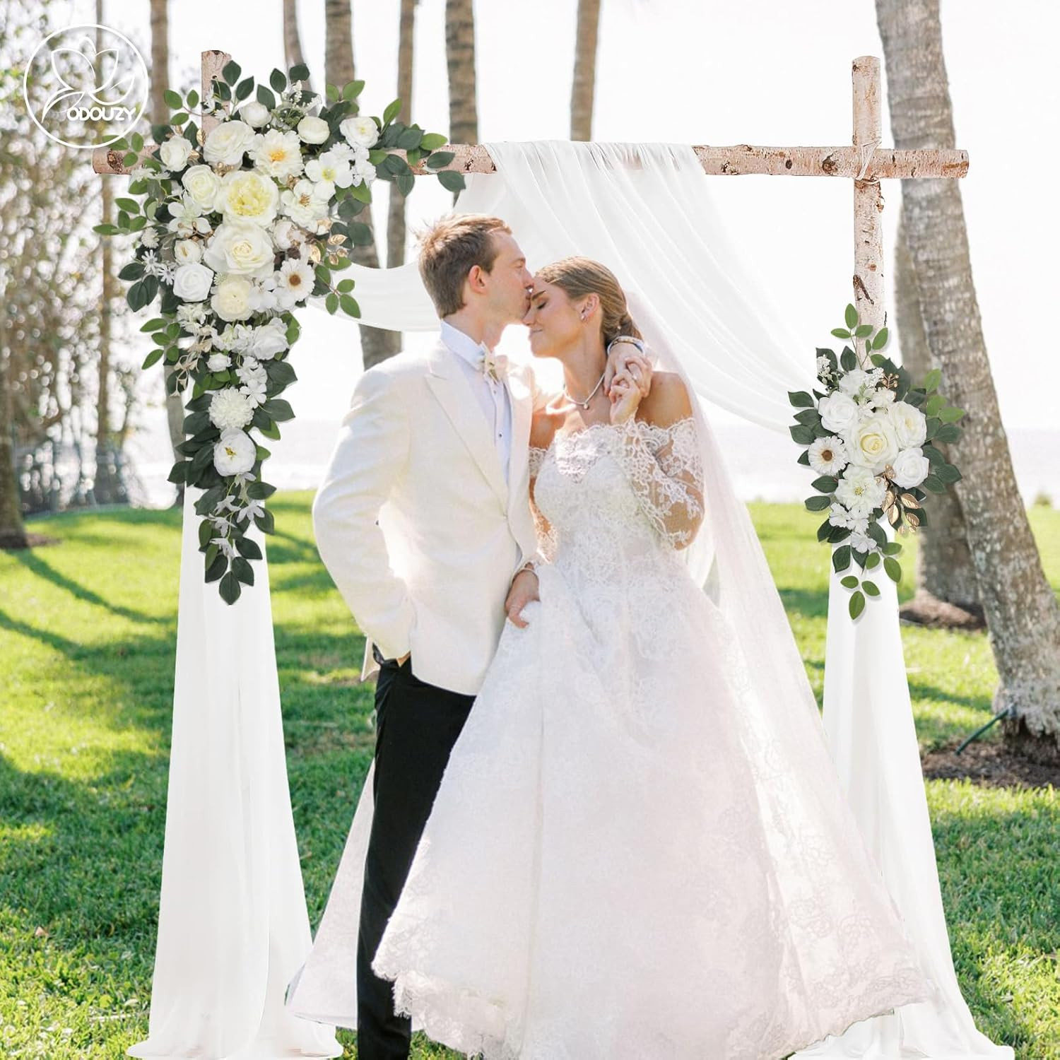 Elegant White Artificial Flower Arch Decor for Weddings – 2Pcs Set