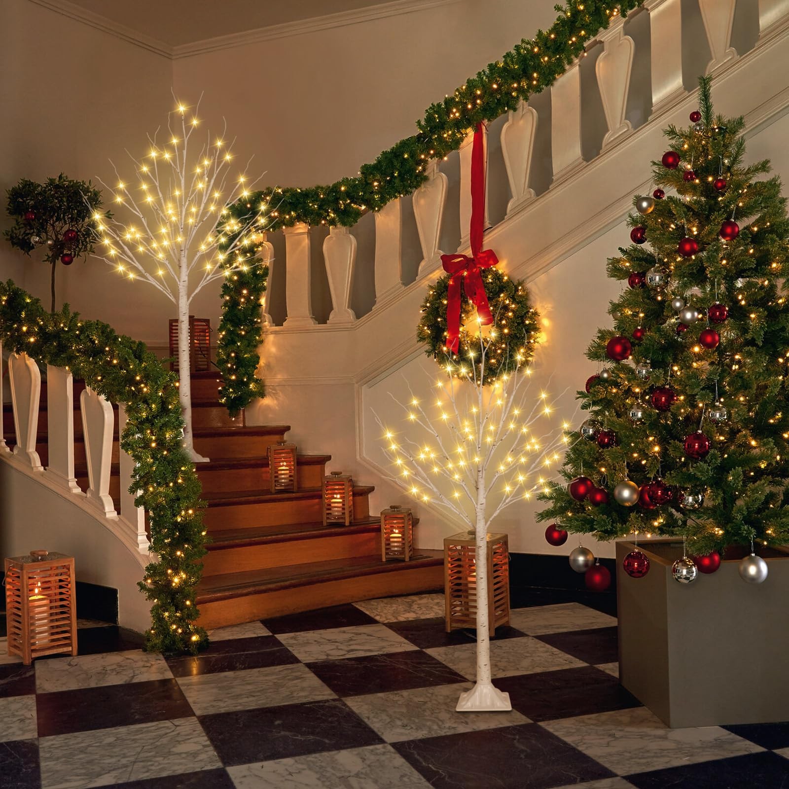 2 Pack 4FT 100LED Christmas Lighted Birch Tree, Timer Function Prelit Artific…