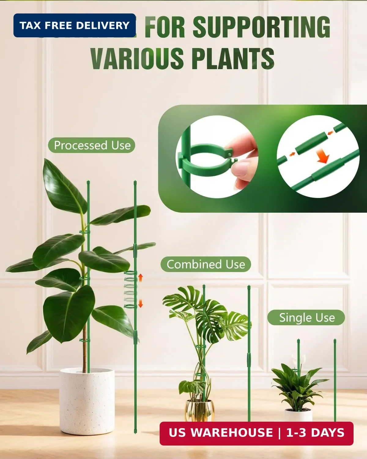 16 Pack 12 & 16 Inch Plant Support Stakes for Indoor & Garden | Adjustable heigh
