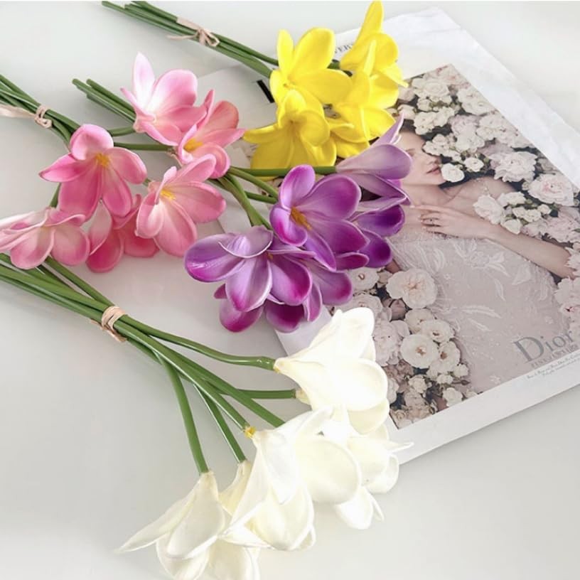10 pc White Artificial Plumeria Flowers with Stems,13inch Real Touch Lifelike…