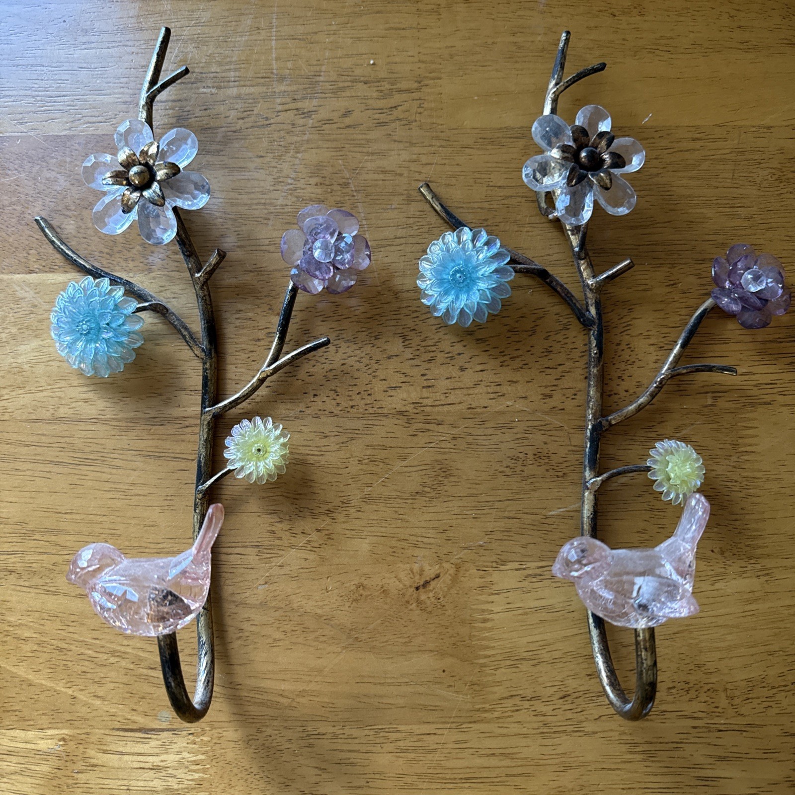 Bird & Flowers On Vine Springtime Wall Hanger Holder Hook Cottage Grannycore 12″