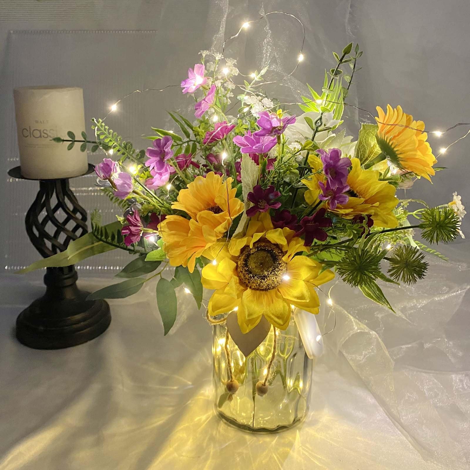Sunflower Fake Flowers in Vase, Sunflowers Lavender Artificial Flowers with V…