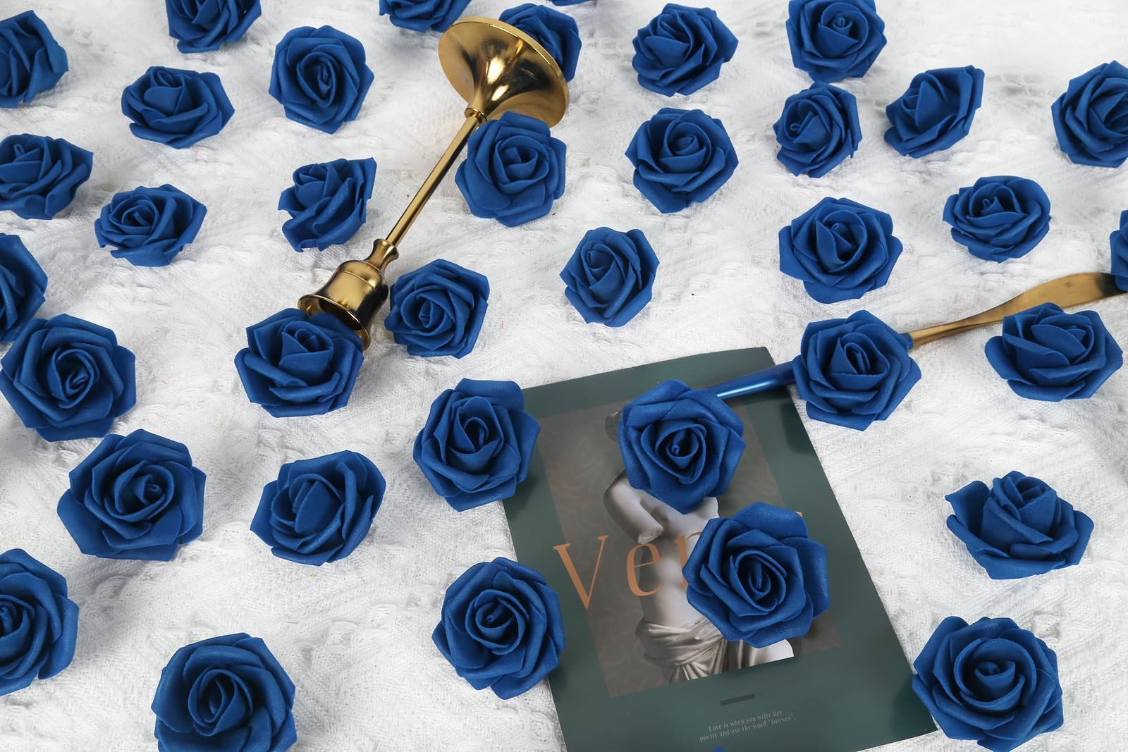 200PCS Navy Blue 1.97 In Foam Rose Heads Artificial Flowers For Craft