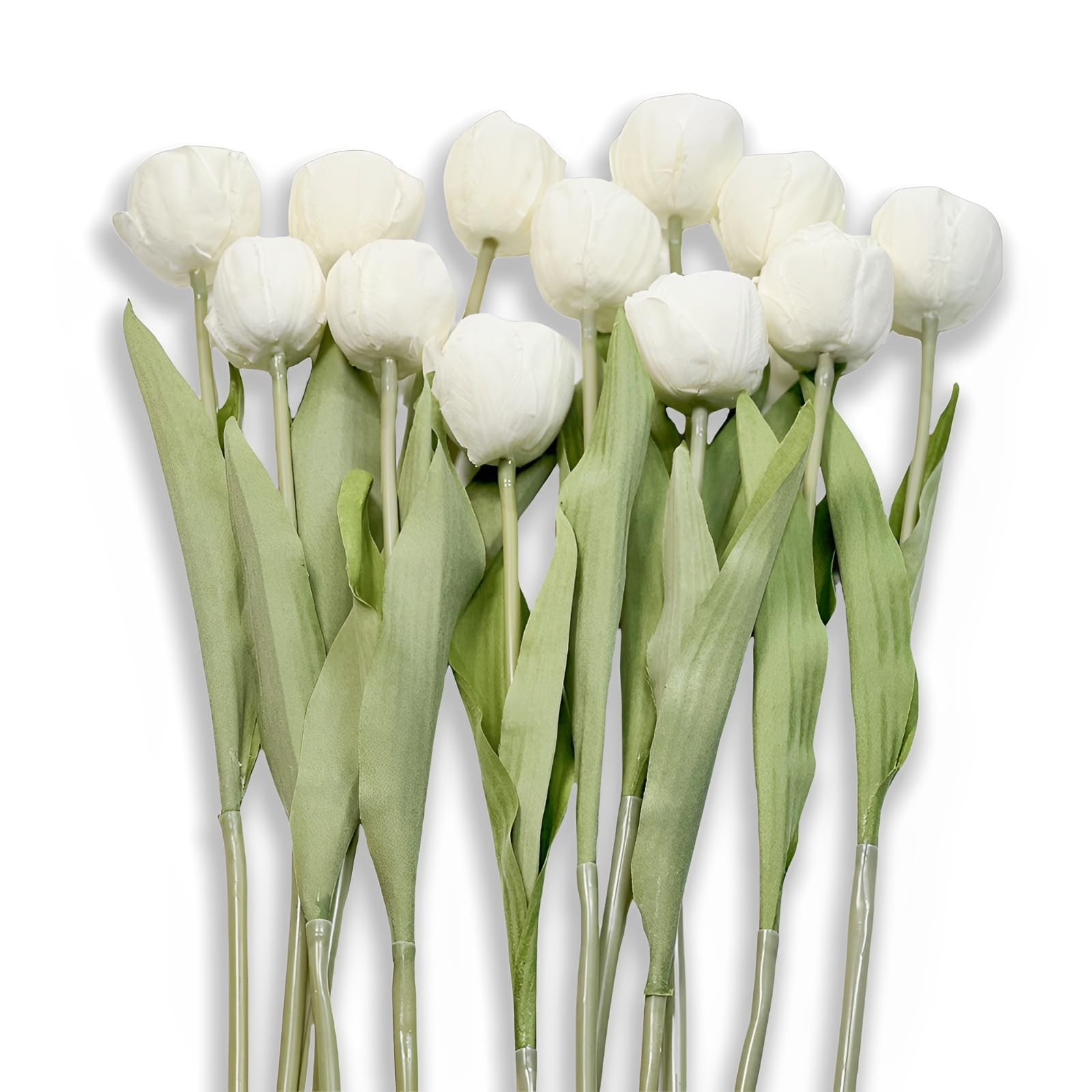 12 PCS White Artificial Silk Faux Tulips 15 Inch Flowers Home Office Decor