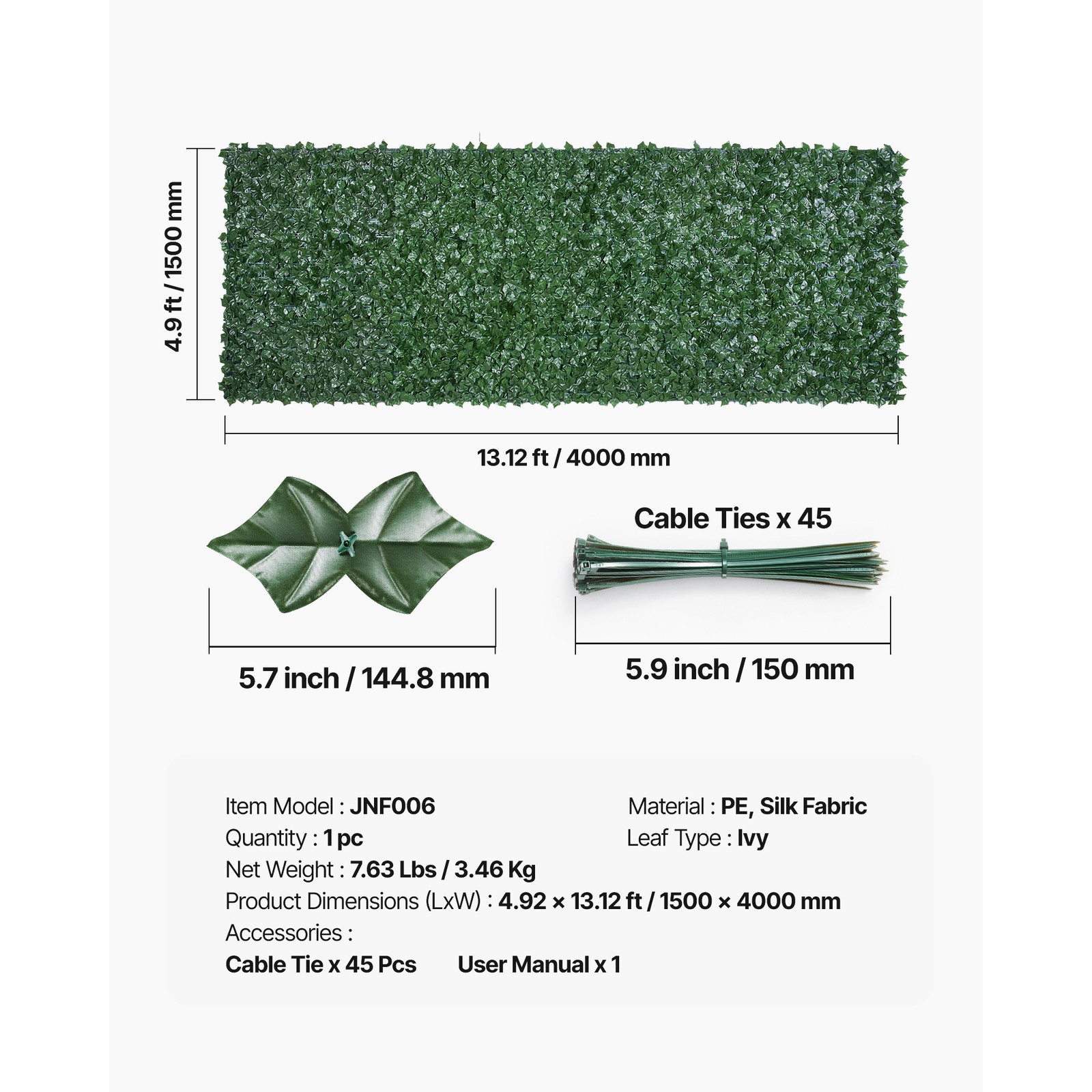 Uimoso 59″x158″ Artificial Ivy Leaf Privacy Fence with Mesh Backing
