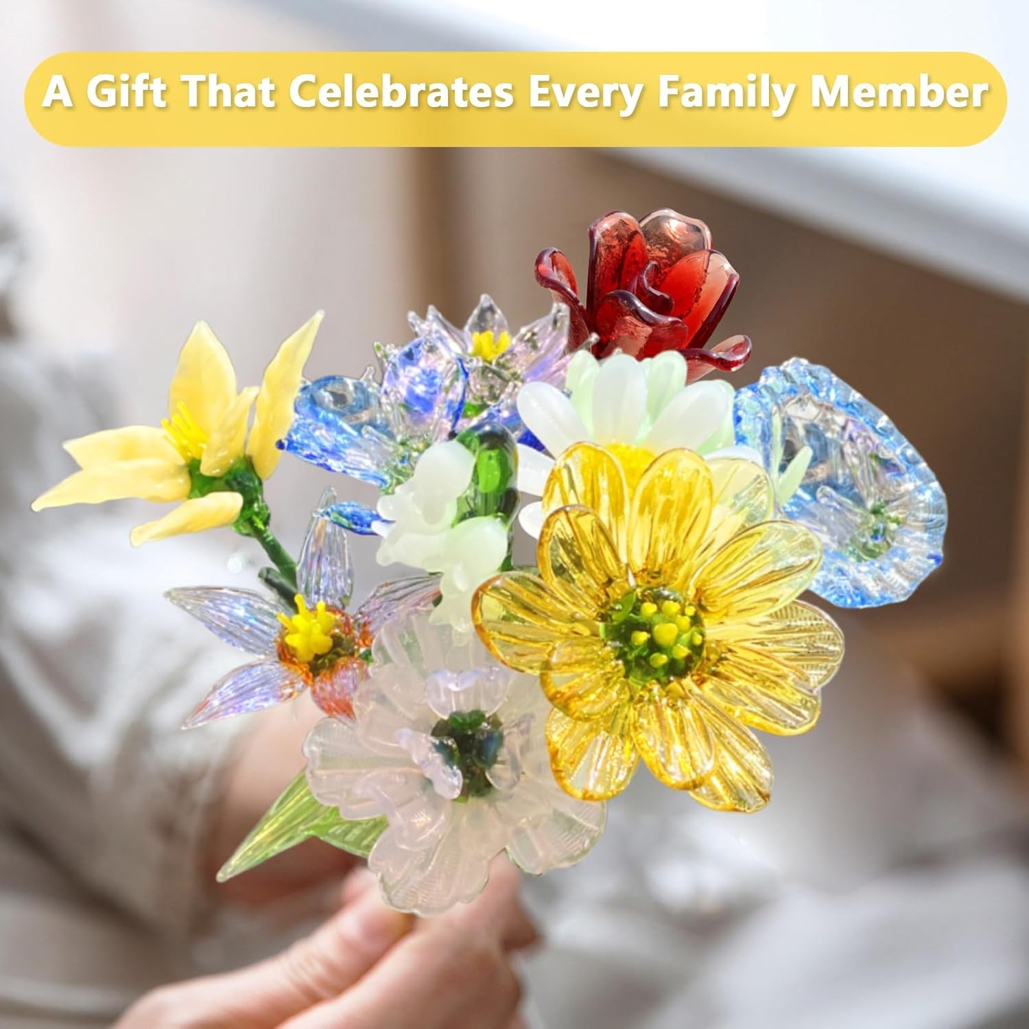 Glass Birth Month Flower, Handmade Glass Flower Birthday Gift for Mother Father